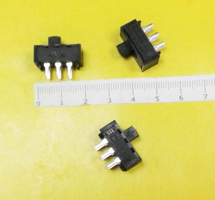 Переключатель движковый (ползунковый), 6pin, 2 полож., 2xON-ON, под пайку, 19x10x7мм, L=5мм, DIP угловой, корпус: стальной (6P 6D, SRS-TS-10-3C1Q)