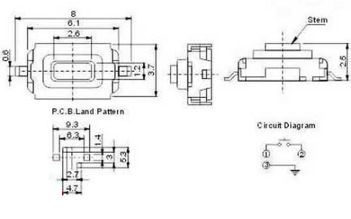 Микрокнопка прямоугольная тактовая, 2pin, 6x3x2,5мм, L=0,6мм, SMD (IT-1181A) фото 3