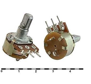 РЕЗИСТОР переменный B10K 3pin (+2pin (5pin) с выключателем-внизу) WH160 W/S (S16KN1-B) (L15F) вал L=15мм, d=6мм, металл, с накаткой, п.круг 83408