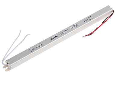 Блок питания для св/д техники, 12V, 5.0A, 60W, два провода, мебельный (длинный), 293x18x18мм, IP22, вх: AC 220-250V, вх. разъем: два провода, металл фото 3 Блок питания для св/д техники, 12V, 5.0A, 60W, два провода, мебельный (длинный), 293x18x18мм, IP22, вх: AC 220-250V, вх. разъем: два провода, металл фото 3