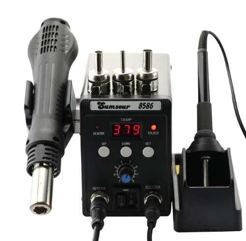Паяльная станция SumSour-8586 (паяльник+фен. Набор- 20 предметов. 8шт насадок, 12шт сменных жал, подставка под паяльник, подвес для фена; губка. фото 3 Паяльная станция SumSour-8586 (паяльник+фен. Набор- 20 предметов. 8шт насадок, 12шт сменных жал, подставка под паяльник, подвес для фена; губка. фото 3