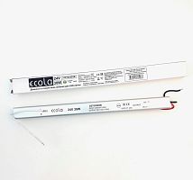 Блок питания для св/д техники, 24V, 1.5A, 36W, с проводами, мебельный (длинный), 280x18x18мм, IP22, вх: AC 110-240V, металл ECOLA  D2T038ESB