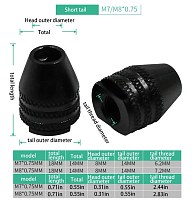 Патрон кулачковый (mini) 0.3мм-3.2мм на вал SHORT Tail M7х0.75мм