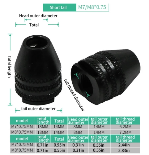 Патрон кулачковый (mini) 0.3мм-3.2мм на вал Short Tail M8х0.75мм ULHBUYJD29247