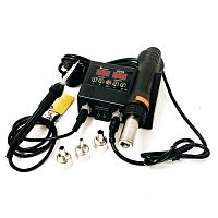 ПАЯЛЬНАЯ СТАНЦИЯ SUMSOUR 8898 ( ПАЯЛЬНИК+ФЕН- турбинный с держат.) P=700W; Маленькая металлическая подставка под паяльник;2 LED диспл; ПАЯЛЬНИК: