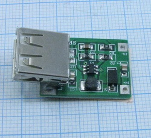 Повышающий DC-DC 1...5V >> 5,1-5,2V до 0,5A Преобразователь напряжения; на выходе-гнездо USB-A; защиты нет; готовый модуль; габариты: 24х18х10мм
