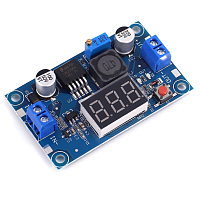 Понижающий DC-DC 4,0...40V >> 1.34...36V (регулир) ; max 2,5A, с ВОЛЬТМЕТРОМ (свыше 3,5А+ радиатор; стойки-в компл) с клеммниками ;на LM2596S ; КПД до