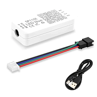 Контроллер RGB с Bluetooth, SP110E мини, DC5-24V, для умной св/д ленты: IC WS2811, WS2812B, WS2801, штекер 3pin + кабель 5.5x2.1- USB шт - управление 