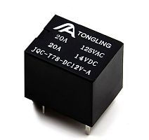 Реле э/м DC12V 20A 4pin, пайка (PCB), Контакты: 1гр. на замыкание (1А) (14VDC/20A; 125VAC/20A) 15x12x13мм (TONGLING JQC-T78)