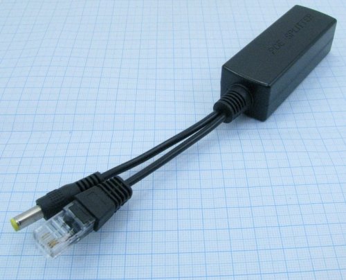 Сетевой коммутатор Сплиттер-POE-101, IEEE 802.3af/at, 10/100Мб/с, Напряжение PoE 44-57V, Питание (на выходе) 12V-1A-2A ,  габариты( 85х29х24мм)    