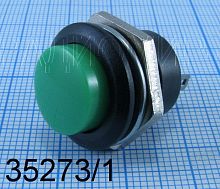 Кнопка круглая, 2pin, OFF-(ON) без фиксации, AC 220/250V 2.0A, под гайку М16, нормально разомкнут, толкатель: зеленый, корпус: черный (D-307, DS-212, 