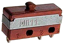 Микровыключатель, 3pin без фиксации, 220V 4.0A, под пайку, 20,3x7x10мм, корпус: коричневый (МП11)