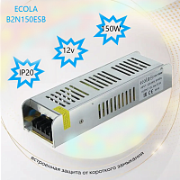 Блок питания для св/д техники, 12V, 12.5A, 150W, разъем под болт, Strait (узкий), 190x45x38мм, IP22, вх: AC 110-240V, вх. разъем: разъем под болт, мет