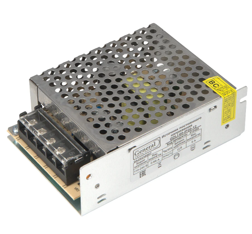 Блок питания для св/д техники, 24V, 2.5A, 60W, разъем под болт, "сетка", 110x78x38мм, IP20, вх: AC 220-250V, вх. разъем: разъем под болт, металл GENER