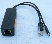 Сплиттер АКТИВНЫЙ с PoE для подачи пит.5V/2A и подключ.к сети Raspberry Pi B/B+/2/3. Входной порт данных и пит.- RJ45 (гн) к коммут. PoE 48V/ 0,5A или