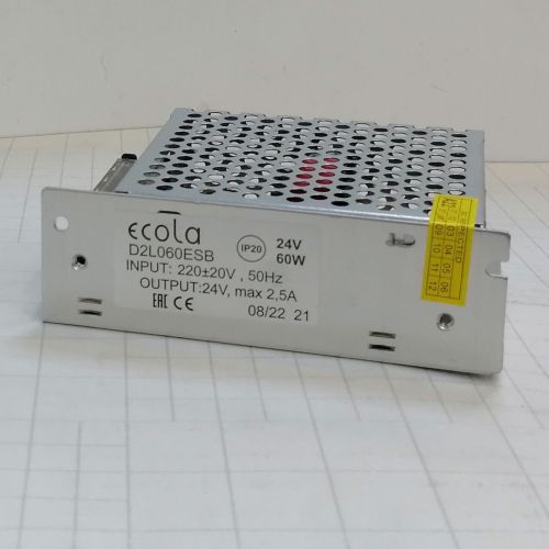 Блок питания для св/д техники, 24V, 2.5A, 60W, разъем под болт, "сетка", 84x57x34мм, IP20, вх: AC 220-250V, вх. разъем: разъем под болт, металл ECOLA  фото 2