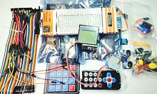 КОНСТРУКТОР ЭЛЕКТРОННЫЙ GPIO Базовый набор ПРЕМИУМ  Raspberry PI. Состав набора: T-переходник, беспаечная плата 830 точек, джойстик PS2, ультразвуково