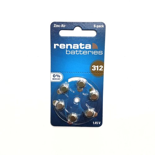 БАТАРЕЙКА  ZA312 <RENATA< (PR41/AC312/DA312), 1,45V 165mAh, Zinc-Air, Для слуховых аппаратов, Цена за 1шт, (BL-6)
