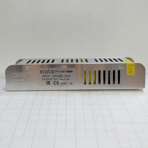 Блок питания для св/д техники, 12V, 8.3A, 100W, штекер: разьем под болт, Strait (узкий), 187x47x37мм, IP20, вх: AC 110-240V, вх. разъем: разъем под бо фото 2