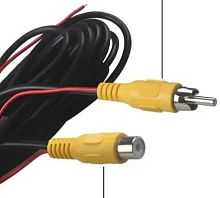 Кабель для автомобильной видеокамеры 1RCA (штекер) на 1RCA (Гнездо) 5м, с жилами питания