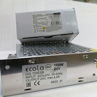 Блок питания для св/д техники, 24V, 4.2A, 100W, разъем под болт, "сетка", 130x97x38мм, IP20, вх: AC 220-250V, металл ECOLA D2L100ESB
