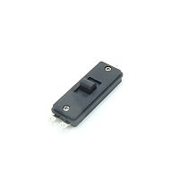 Переключатель движковый (ползунковый), 3pin, 3 полож., OFF-ON-ON с фиксацией, 220V 6.0A, под пайку, 31x12,3x6мм, L=3мм, толкатель: черный, корпус: чер