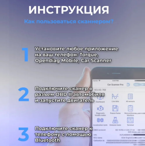 АДАПТЕР ELM-327 (ver.1.5), Bluetooth (v5.1) OBDII mini (Синий) Для связи диагн.програм.обеспеч.с ЭБУ авто (9 протоколов) фото 4