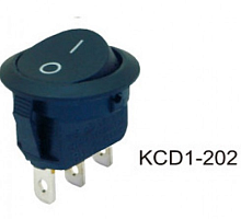 Клавишный переключатель круглый, 3pin, ON-ON с фиксацией, AC 220/250V 6.0A, под клеммы 4.8мм, 17x12мм, d:20мм Фланец: 23мм, IP55, корпус: черный (KCD1