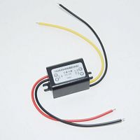 Преобразователь напряжения DC-DC 12V >> 5V до 3A (15W) Вход: 2 провода(черн/красн);  Выход: 2 провода(черн/желт) длина 12см; габариты: 36х25х22мм; без