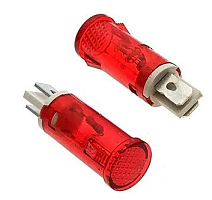 Лампа индикаторная неоновая с резистором 220V в корпусе серии MDX14A, d=12.7мм х30мм красная /Крепление защелки/Под клеммы 6,3мм