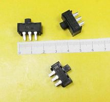 Переключатель движковый (ползунковый), 6pin, 2 полож., 2xON-ON, под пайку, 19x10x7мм, L=5мм, DIP угловой, корпус: стальной (6P 6D, SRS-TS-10-3C1Q)