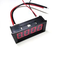 Амперметр 0-10А DC (±1%), 4-х разрядный, Цифр, Красные цифры (h=14мм), встраиваемый, Uпит=4-30v; ток потр: <20mA; Uнагр=0-100V;  4 провода; рамка-держ