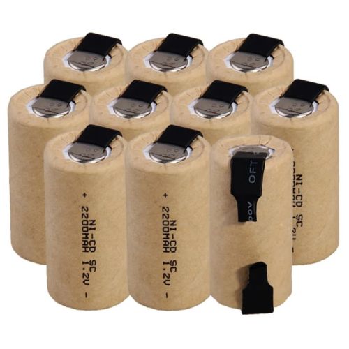 АККУМУЛЯТОР    1,2V   2200mAh (10C) SC  Ni-Cd  ( 23х43мм ) в картоне, с выводами; КОМПЛЕКТ 10шт; Для ремонта аккумуляторных шуруповертов.