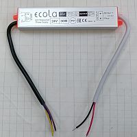 Блок питания для св/д техники, 24V, 1.25A, 30W, с проводами, 143x30x20мм, IP67, вх: AC 220-250V, металл ECOLA D7L030ESB
