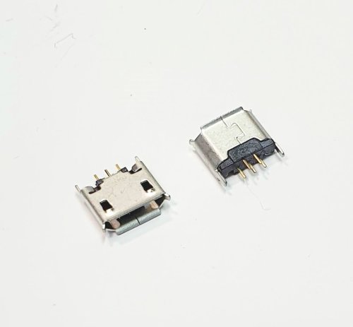 Разъем - гнездо microUSB VSD-3P (5 pin) на плату; ver.2.0 Вертикальное исполн; врезн.монтаж (5 контактов-SMD+2: установочн) края передн.торца-загнуты 