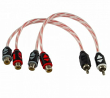 КАБЕЛЬ 1RCA штекер  х 2RCA гнездо + Y-адаптер: (1RCA штекер  х 2RCA гнездо) "комплект" 0,2m "AURA RCA- AY20 MKIIF" никелированные  контакты; гибкая П