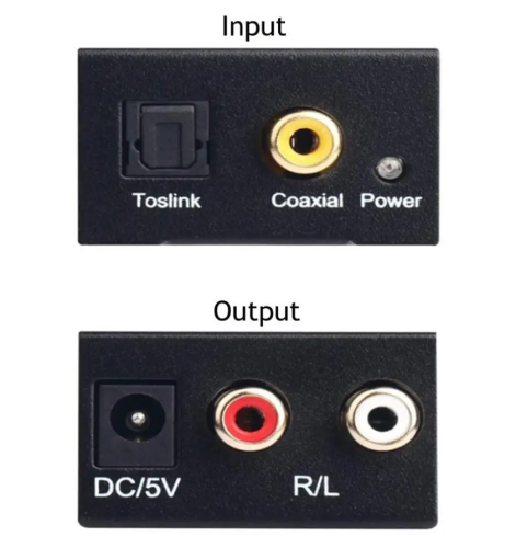 КОНВЕРТЕР DIGITAL - ANALOG (ЦАП) Питание от USB (2RCA-звук) (Input:COAXIAL+Toslink OPTICAL; Out: 2RCA (R+L); DC 5V  габ: Размер: 50 х 42 х 22 мм; фото 4