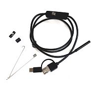 ВИДЕОЭНДОСКОП Гибкая камера  "Android 3 in 1" (microUSB + USB + Type-C) (d=5,5мм/жесткий кабель- 1м) ; IP67;  HD 640*480/1280*720; фокусное расстояние