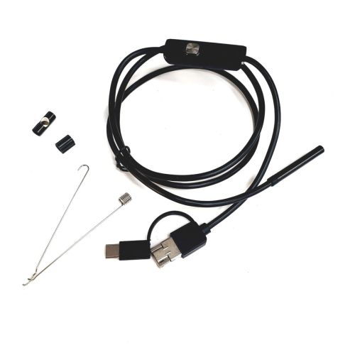 ВИДЕОЭНДОСКОП Гибкая камера  "Android 3 in 1" (microUSB + USB + Type-C) (d=5,5мм/жесткий кабель- 1м) ; IP67;  HD 640*480/1280*720; фокусное расстояние