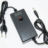 Блок питания регулируемый, со встроенным Вольтметром, 3-12V, 2.0A, 6-24W, штекер: 5,5 х 2,5мм, В корпусе, вх: AC 220-250V, Встроенный сетевой шнур, пл