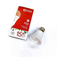 Лампа св/д  E27  15W (60LED SMD) ФИТО Спектр: красный + синий (60св); 15мкмоль/с Материал PC (110х60мм) Вх: AC220V LED Uniel LED-A60-FITO 6502 Для фот