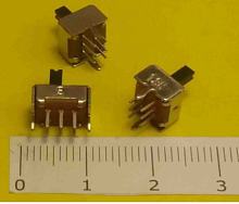 Переключатель движковый (ползунковый), 6pin, 2xON-ON с фиксацией, под пайку, 9x7x5мм, L=4мм, DIP, корпус: стальной (SS-23D07)