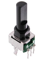 РЕЗИСТОР перем B10K  моно линейная 3pin   вал d6x30мм, п/круг Втулка пласт., без резьбы, 8x8мм/9мм, высота 5мм(RV09BF-40E1N-215F-B10K-AC) "Alp