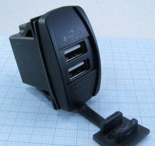 АДАПТЕР USB х 2 (2A max) для зарядки в Авто;монтаж в панель, прямоугольный, врезной, ВШГ- 35х 20 х30 мм, с защёлками, подсветка синяя Uпит:12-24v D фото 3 АДАПТЕР USB х 2 (2A max) для зарядки в Авто;монтаж в панель, прямоугольный, врезной, ВШГ- 35х 20 х30 мм, с защёлками, подсветка синяя Uпит:12-24v D фото 3