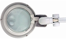 Лупа настольная двойная 3Х/12Х (ув.1,75 раза +7 раз) (d=90мм) СТЕКЛО  круглая  БЕЛАЯ настольная с подсветкой кольцевой бестеневой люминисцентной, с от
