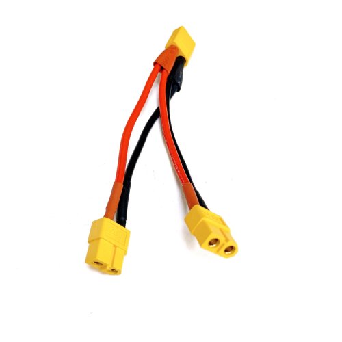 Переходник-удлинитель XT60-M (папа) на 2*XT60-F (мама)  с проводом 11см 14AWG  (1*male-2*female) 