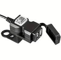 АДАПТЕР USB х 2 (2.1A max) для зарядки в Авто, мотоцикле; с выключателем, монтаж на корпус (руль)
