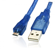 КАБЕЛЬ USB-AM / microUSB (штек.5pin) ver.2.0 0,5м Для контроллеров ARDUINO 84031 Силикон, круглый ( d=5мм ) , синий.