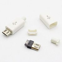 Разъем - штекер microUSB-B (5pin) на кабель; ver.2.0 С корпусом ( Прямой, Белый/Черный ) Под пайку (дл=7мм/шир=7мм) ( Micro usb B-5PBW C / FUT-1119)