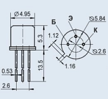 Транзистор КТ501А 15V 0.5A, 0.35W, h21-20-60, P-N-P, КТ-1-7 (TO-18) никель